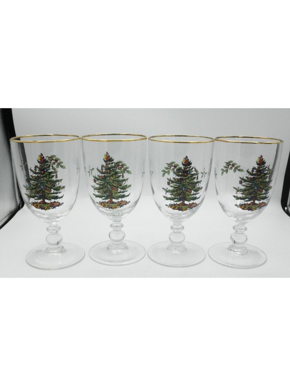 Spode Christmas Tree 16 Ounce Pedestal Goblet Set of 4 Pattern Code: SP CHT